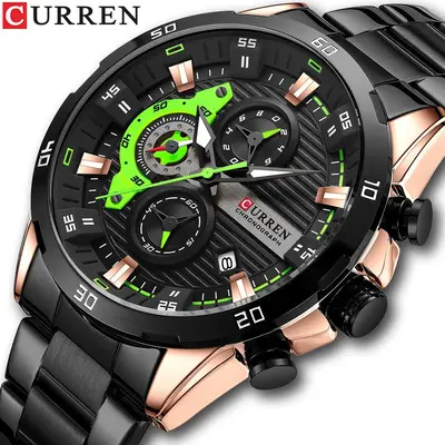 Curren 8402 erkek kuvars saati, su geçirmez, gece ışığı, çelik kayış - 4