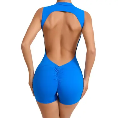 Avrupa-Amerika tarzı sırt dekolteli kolsuz yoga tulum spor fitness çıkarılabilir göğüs pedli şeftali kalça spor tulum pantolon