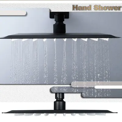 304 Stainless Steel Matte Black Square Rain Shower Head, 6-16 Inch