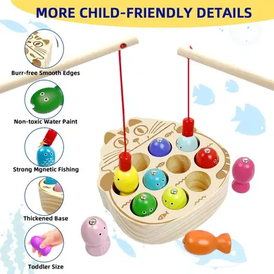 Montessori ahşap meşgul tahtası, manyetik balık oyunu - 9