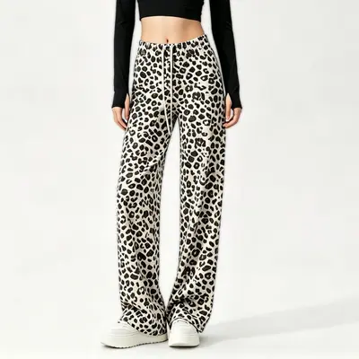 Damen-Yogahose mit Leopardenmuster und weitem Bein, hohe Taille - 9