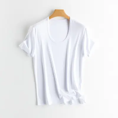 Kadın Güneş Korumalı Beyaz V Yaka T-Shirt, Dut İpeği ve Merserize Pamuk Karışımı, Gevşek K - 12