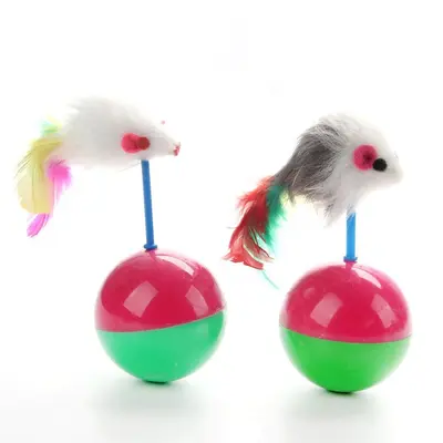 Squeaky Plush Mouse Cat Toy with Colorful Feathers - 13