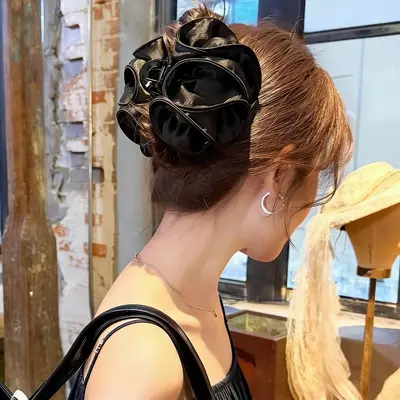Original satin large cloud-shaped bubble paw claw clip, large shark claw clip for women, for the back of the head, makes the face appear smaller, hair accessory for thick hair. - 11