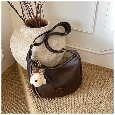 Women's Soft Leather Single Shoulder Bag, 2025 Autumn Winter Model, Dumpling Bag - 11