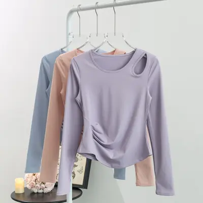 Women's Hollow-Out Long-Sleeve Running Fitness Top, Spring Autumn - 3