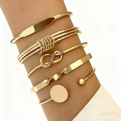 3er-Set geometrische mehrschichtige Wickel-Damenarmband im Punk-Stil - 13