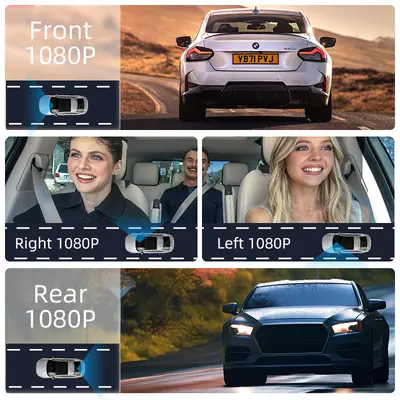 4-Channel 1080P HD Dash Cam with Phone Connectivity and 24H Parking Monitoring