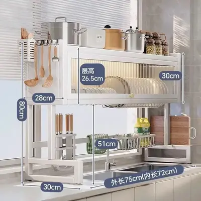 Mutfak lavabo depolama rafı tezgah üstü bulaşık toz geçirmez kurutma rafı çok fonksiyonlu lavabo basit dolap depolama düzenleyici. - 13