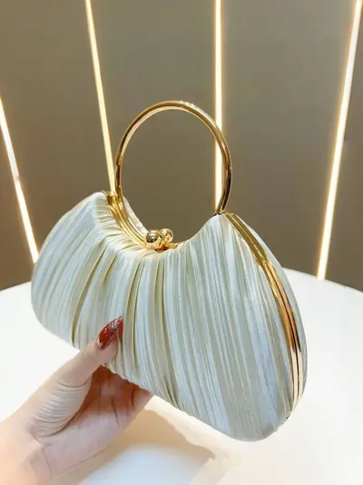 Women's Pleated Evening Bag, Ring Handle Party Clutch - 3