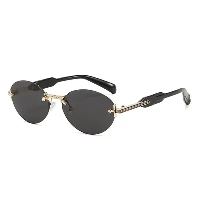 Retro Oval Frameless Sunglasses Unisex with Cut-Edge Lenses - 6