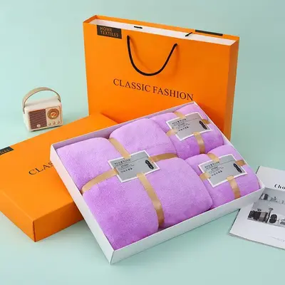 Thick Coral Velvet Bath Towel Set, 3-Piece, Gift Boxed - 10