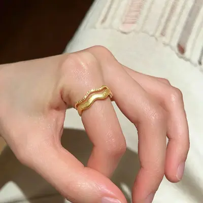 S925 sterling silver geometric zircon stackable ring, gold-plated - 9