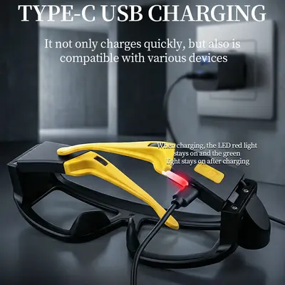 COB Gözlük Tipi Kafa Lambası, USB Şarjlı, Rüzgar Geçirmez Güçlü Işık