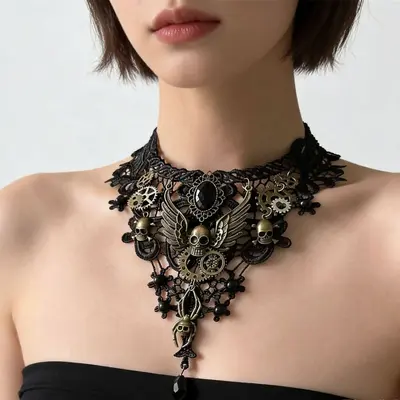 Gotik dantel choker kolye, siyah - 4
