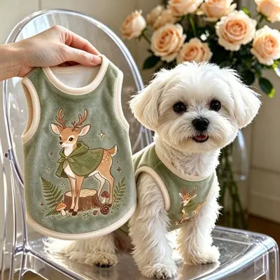 Herbst-Winter Flanell-Hundeweste mit Rehmuster und Leine