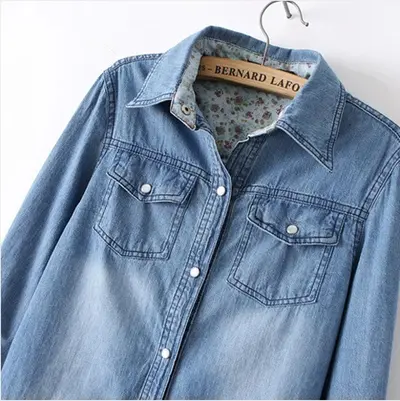 Women's Oversized Long Sleeve Denim Shirt, Spring Autumn, Korean Style