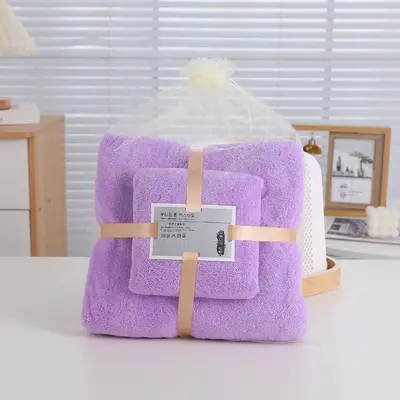 Mercan kadife banyo havlusu seti, yumuşak ve emici - 2