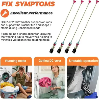 Washing Machine Suspension Rod for Samsung 5280W and Whirlpool W11130362, 67 cm, 4 Pcs