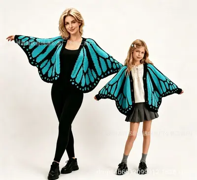Large Butterfly Cape Shawl Cardigan, Irregular Cut Women's Sweater - 11