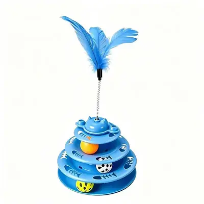 Interactive Cat Toy Turntable with Feather Teaser and Track Ball - 7