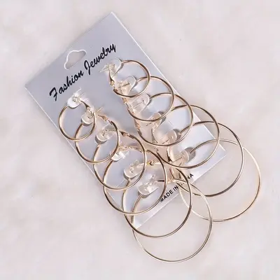 Avrupa ve Amerika sınır ötesi siyah moda 6 çift Avrupa ve Amerika modası klasik çok yönlü şık abartılı metal halka küpe seti - 2