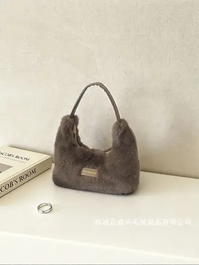 2026 Women's Plush Single Shoulder Bag, Faux Fur Underarm Bag - 3
