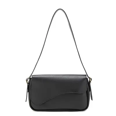 Minimalist Retro Small Square Shoulder Bag, Wavy Flap - 5