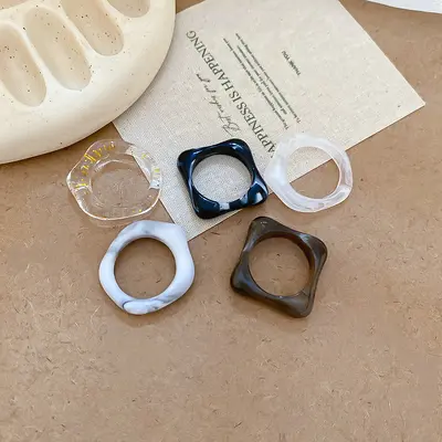亚克力晕染圆形戒指五件套欧美小清新甜美食指戒小众设计感指环女 - 8