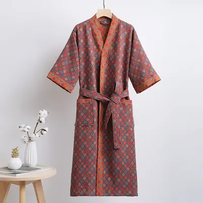Pure cotton double-layer gauze bathrobe type A spring and summer thin pajama home clothing nightgown couple style absorbent quick-drying bathrobe - 7