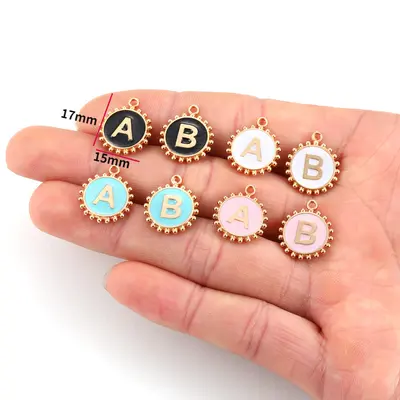 DIY-Schmuck Legierungsanhänger, rund, 26 Buchstaben, W385