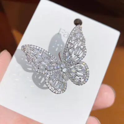 Copper butterfly ring with zirconia stones, adjustable size - 12