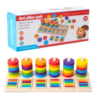 Sechsfarbiges Sortier-Ringe und Stäbchen-Set, Frühlernspielzeug - 7