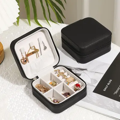 PU Earring Storage Box Necklace Jewelry Organizer Ring Earring Small Jewelry Box Portable Jewelry Storage Case - 9