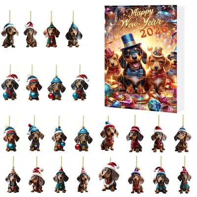 2026 Christmas Advent Calendar Blind Box with Acrylic Dachshund Pendant - 9