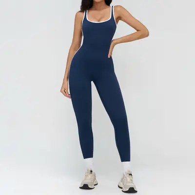 Çıplak his yoga tulumu, kontrast kenar detaylı, kadın spor tulumu 9528 - 9