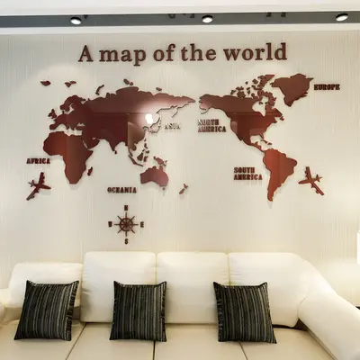 Acrylic 3D Wall Sticker, Living Room TV Background World Map M70 - 11