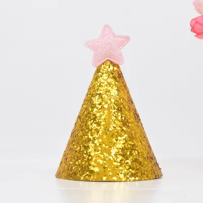 Gold Children's Birthday Party Hat with Star Sequins - 7