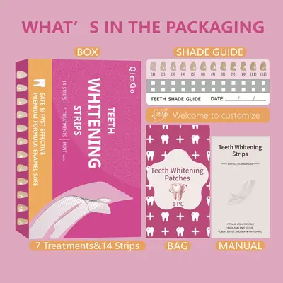 Zahnbleaching-Streifen ohne Rückstände, Zahnweiß-Streifen zum Aufhellen, Zahnaufhellungsstreifen gegen Gelbfärbung, Teeth Whitening Strips, grenzüberschreitend