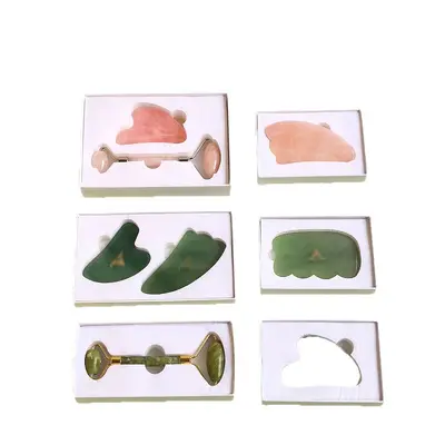 Toptan Jade Roller Masaj Seti Kutu Gua Sha Taş Kutusu Koç Boynuzu Şekilli Gua Sha Beyaz Hediye Kutusu