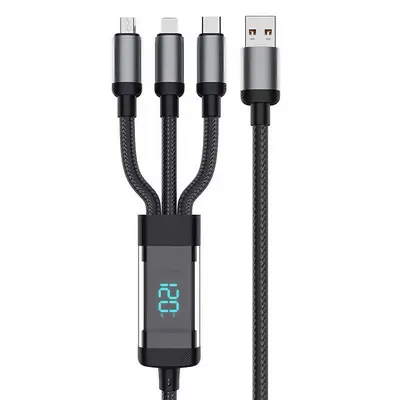 120W 3-in-1 Charging Cable with Digital Display, Compatible with Apple, Android and Type-C