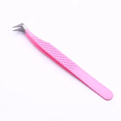 Factory supplies pink embossed fiber-tipped tweezers, fiber tips, high-precision serrated eyelash extension tweezers. - 8