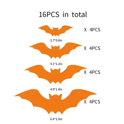 Halloween 3D Black Bat Wall Stickers, 16 Pcs per Pack - 11