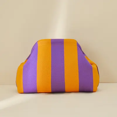 Knitted Striped Cloud-Shaped Women's Cosmetic Bag, Large Capacity - 12