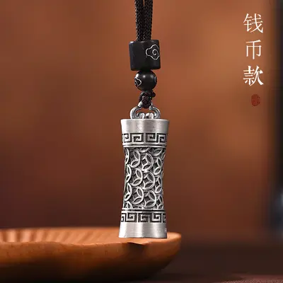 Openable Thai silver cloud mantra pendant, pure silver necklace - 7
