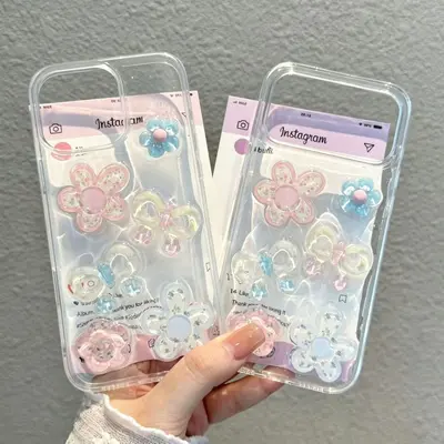 适用苹果18promax手机壳iphone17pro滴胶花朵蝴蝶结16新款15全包X