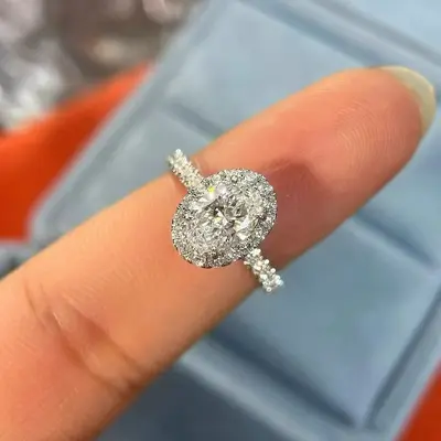 Moissanite Oval Ring, Adjustable, Unique Design - 1