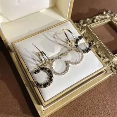C-shaped pink leather rhinestone earrings, S925 silver needle - 8
