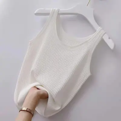 Kadın askılı ribana büyük beden kolsuz top, ince buz ipeği
