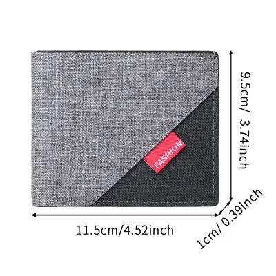 Men's Minimalist Short Wallet with Canvas Panels and Card Holder - 6